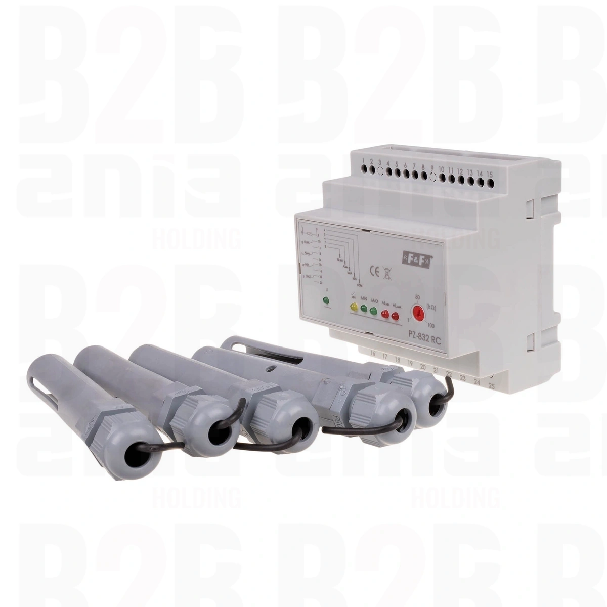 Przekaźnik kontroli poziomu cieczy z sondą PZ-832 RC, montaż na szynie DIN, styk: 4x1NO/NC 230V