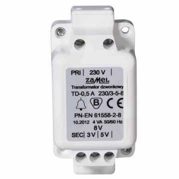 TRANSFORMATOR DZWONKOWY TD-230V-/3-5-8V/0,5A TYP: TD-230
