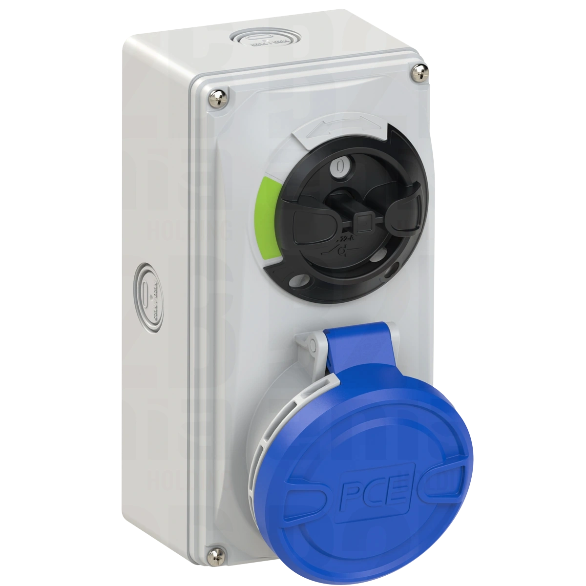 Gniazdo stałe z rozłącznikiem 0-1 małe blokada mechaniczna 32A 230V 2P+Z IP44