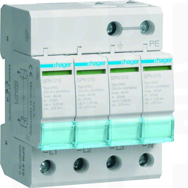 SPD Ogranicznik przepięć T2 4P sieć TN-S In=20kA Up≤1,25kV