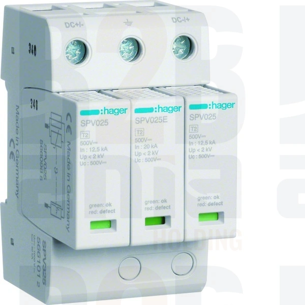 SPD Ogranicznik przepięć T2 MOV 3P PV do sys.fotowolt. In=12,5 kA Up≤4kV DC