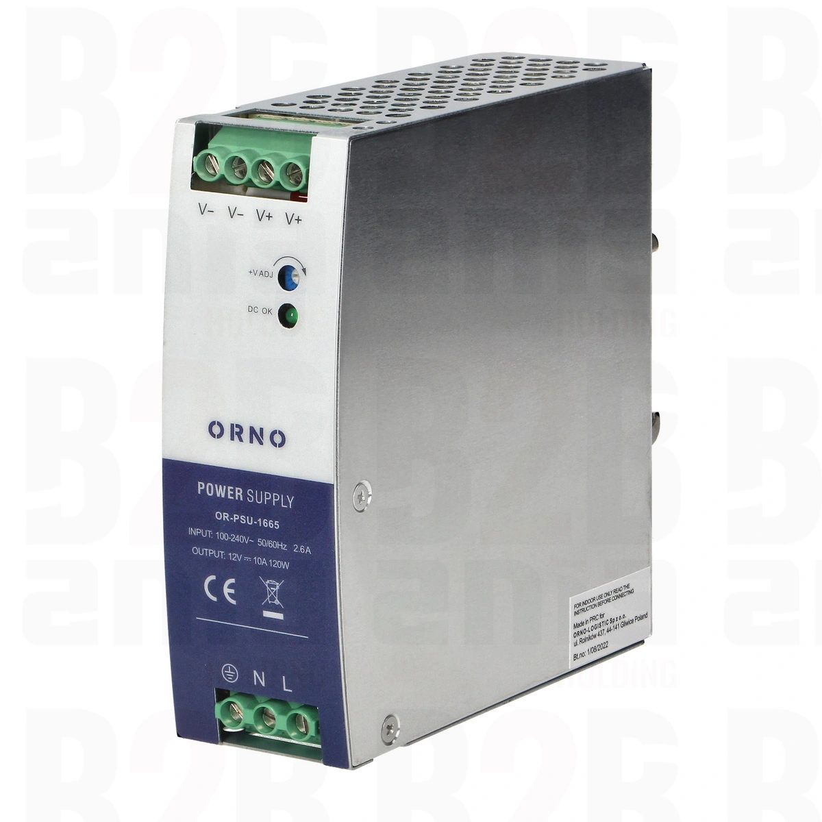 Zasilacz przemysłowy na szynę DIN, 12VDC 10A 120W, obudowa metalowa