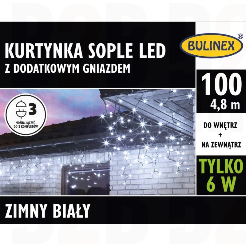 Kurtyna sople 100 LED z dod. gn. i zasilaczem, wew/zew, 4,8m, biały 13-552