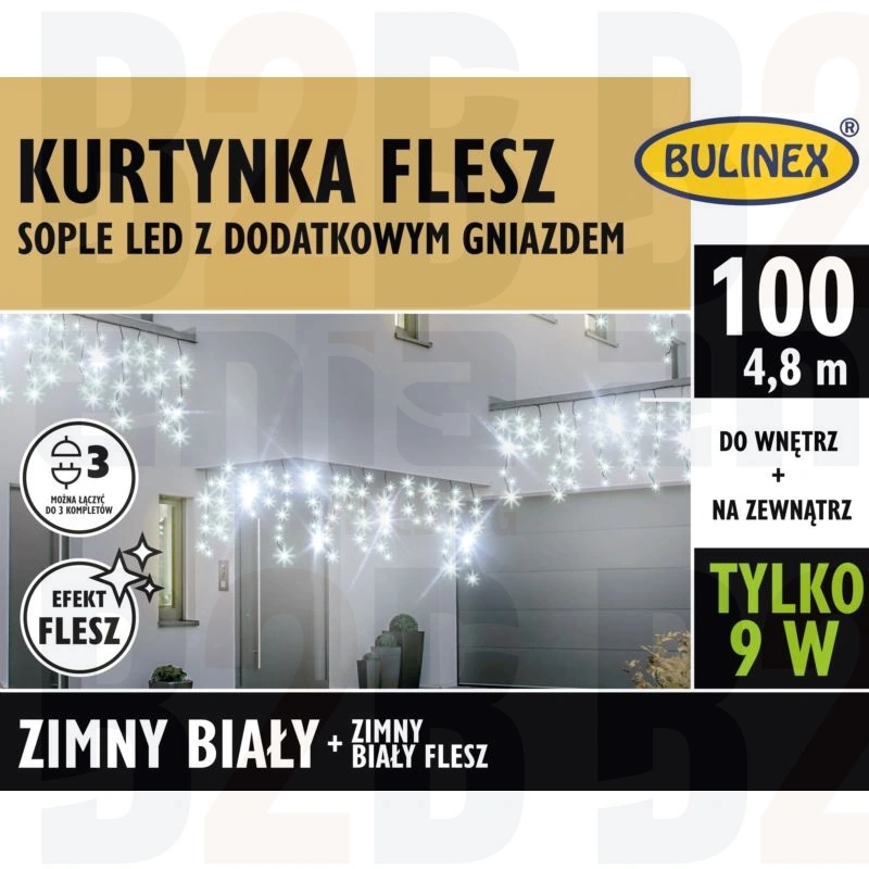Kurtyna sople 100 LED FLESZ dod. gn. i zasilacz 4,8m biały