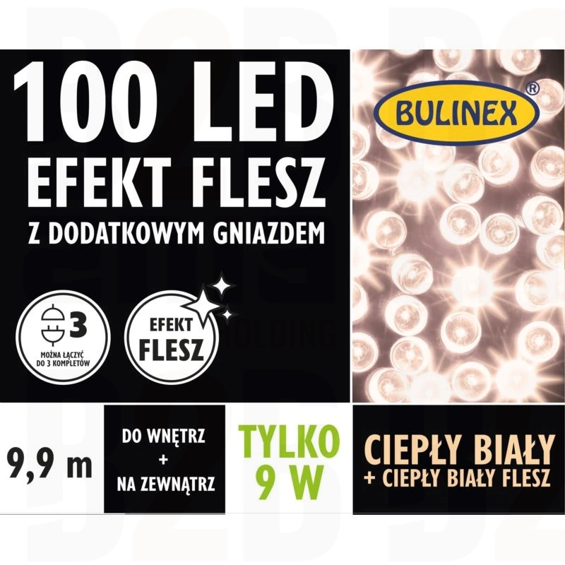 LAMPKI CHOINKOWE ŁAŃCUCH ŚWIATEŁKA 100 LED ŚWIĘTA BIAŁY CIEPŁY + FLESZ