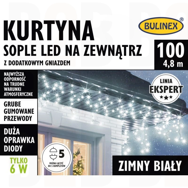 Kurtynka sople LED 100L-4,8m zew. z dod. gn. biały zimny